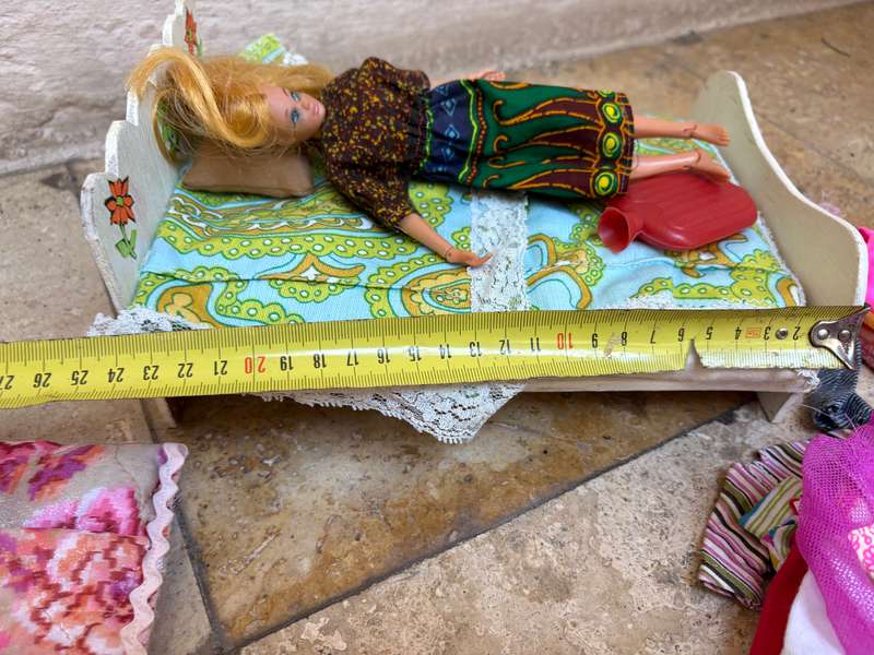 Mego corp articulated Barbie type doll Hong Kong,   bed + clothes lot + Barbie clothes patterns