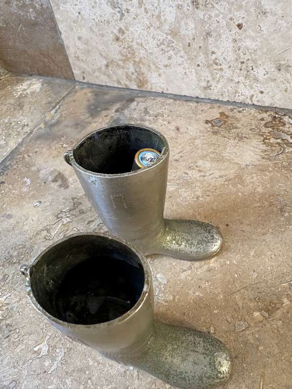 Vintage brass horse rider boot tot measures single and double