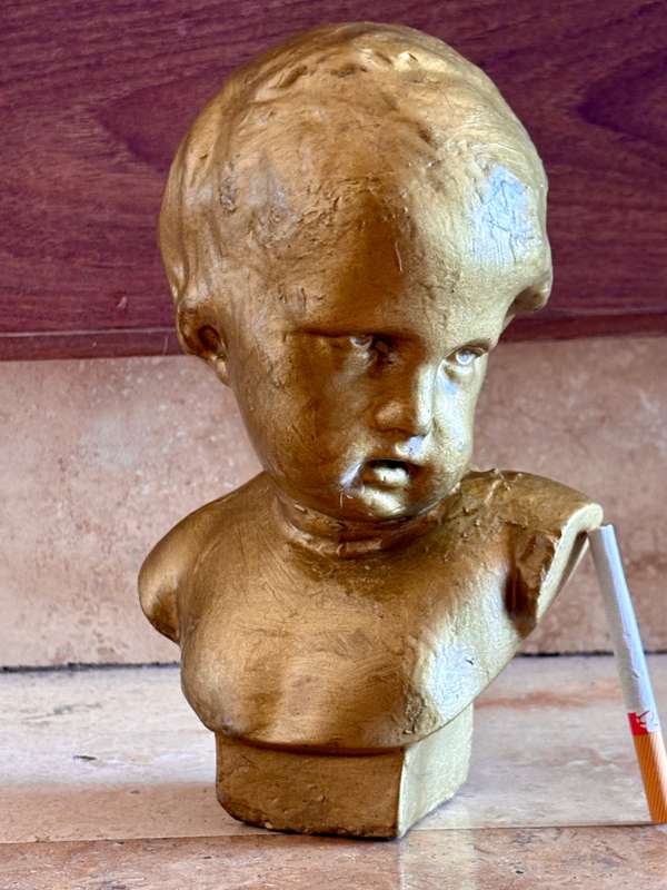 Vintage Porcelain bust of child gold tone numbered