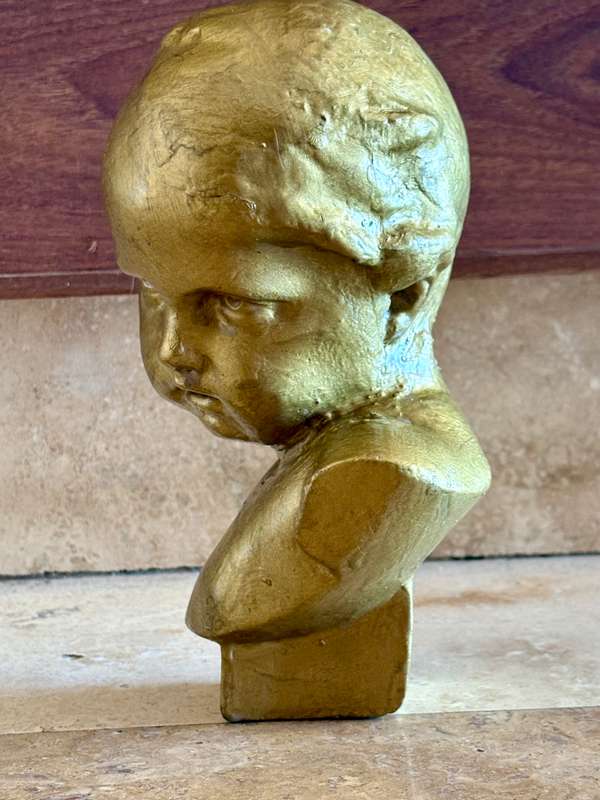 Vintage Porcelain bust of child gold tone numbered