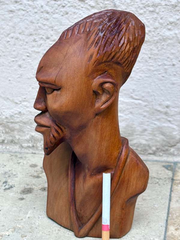 Vintage African man wood bust hand craft art statue of no man