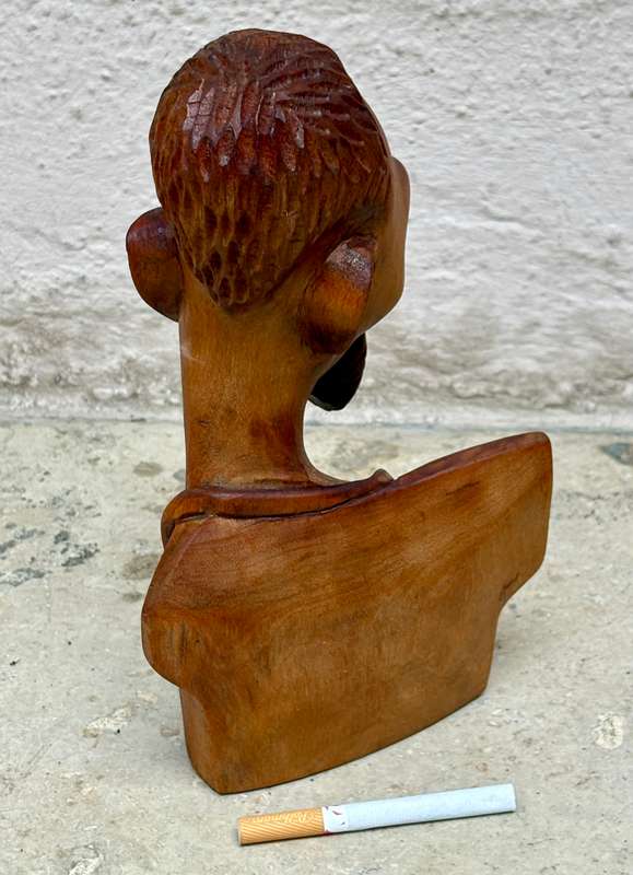 Vintage African man wood bust hand craft art statue of no man