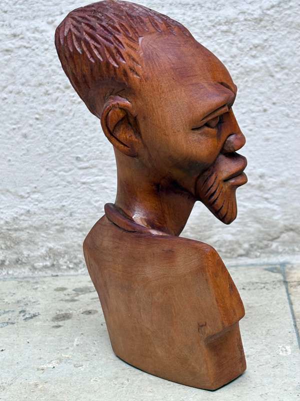 Vintage African man wood bust hand craft art statue of no man