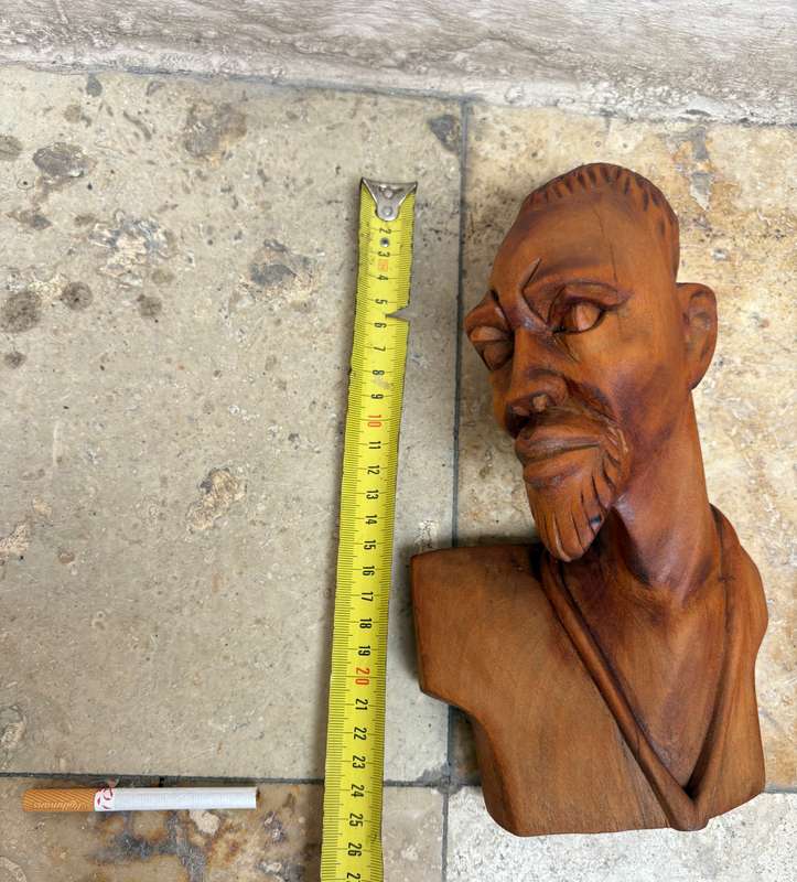 Vintage African man wood bust hand craft art statue of no man