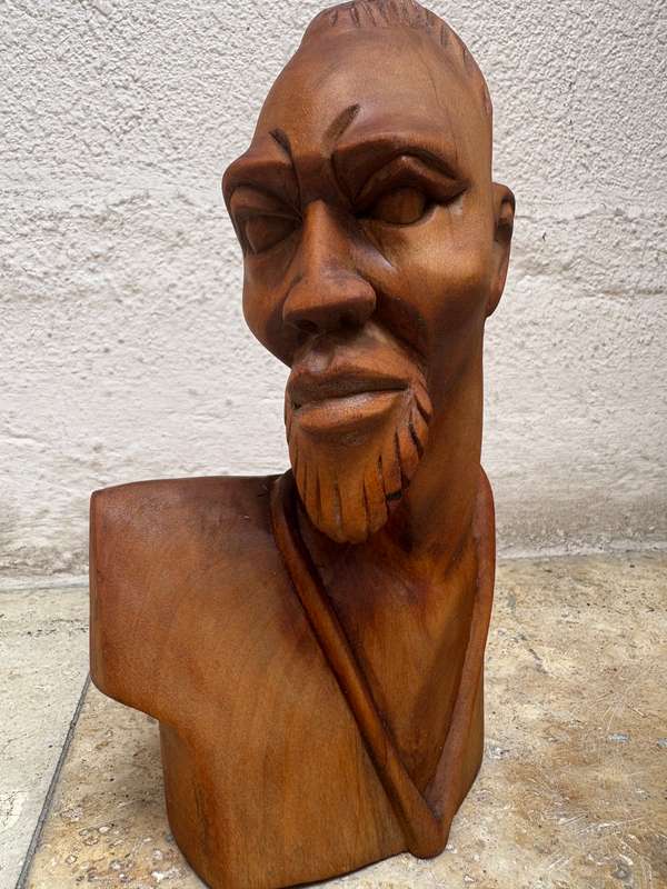 Vintage African man wood bust hand craft art statue of no man