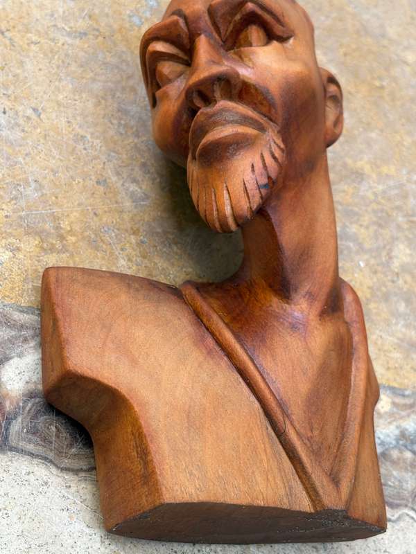 Vintage African man wood bust hand craft art statue of no man