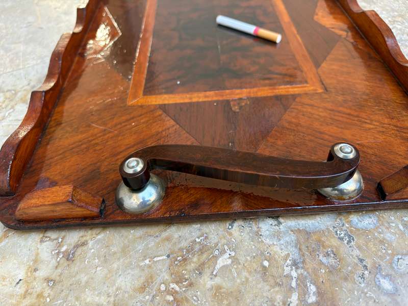 Vintage wood drinks tray inlay detail varnished