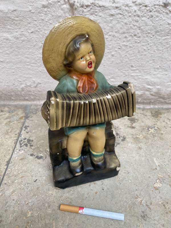 Vintage porcelain  accordion playing girl figurine  50s , numbered