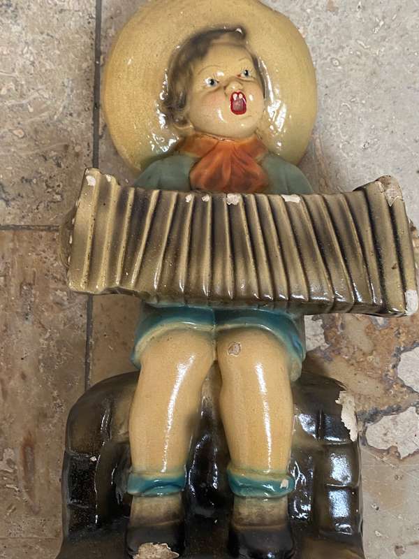 Vintage porcelain  accordion playing girl figurine  50s , numbered