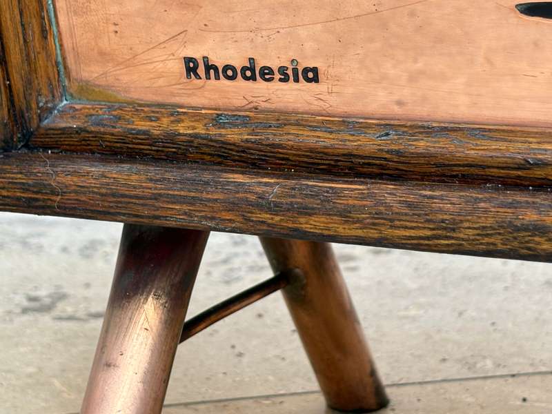 Vintage magazine rack Rhodesia copper and wood , hippo and Lion scenes