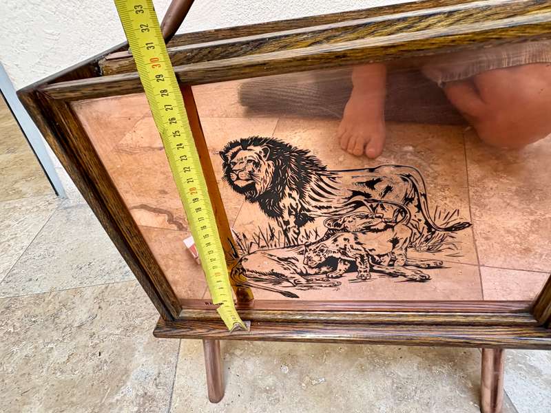 Vintage magazine rack Rhodesia copper and wood , hippo and Lion scenes