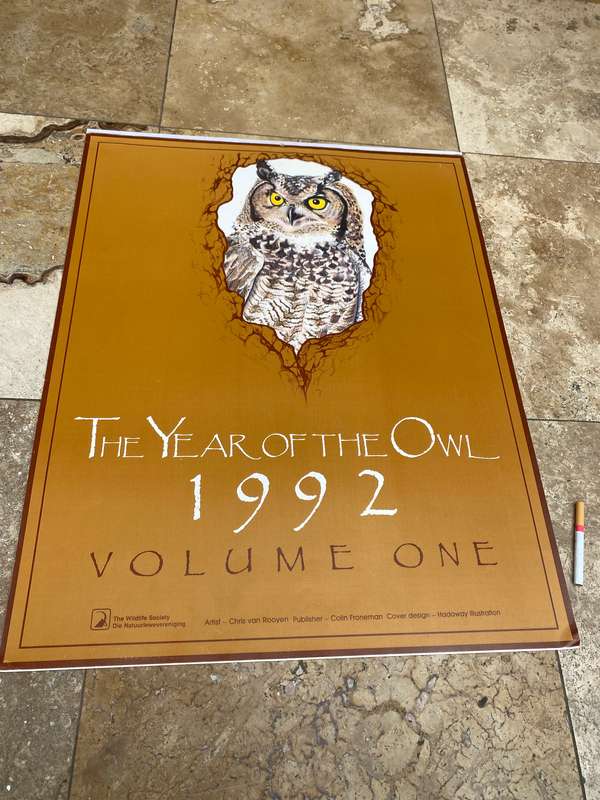 Vintage owl print poster prints  lot of 6 by Chris van Rooyen , 1992