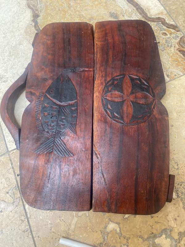 Vintage hand carved wood Mancala Bao African game board