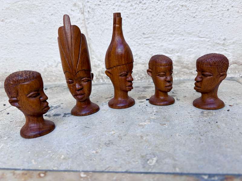 African tribe wood bust lot of 5