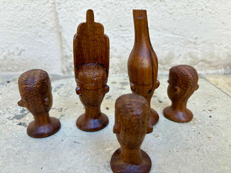African tribe wood bust lot of 5