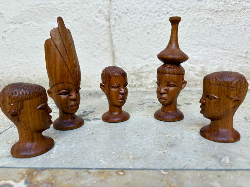 African tribe wood bust lot of 5