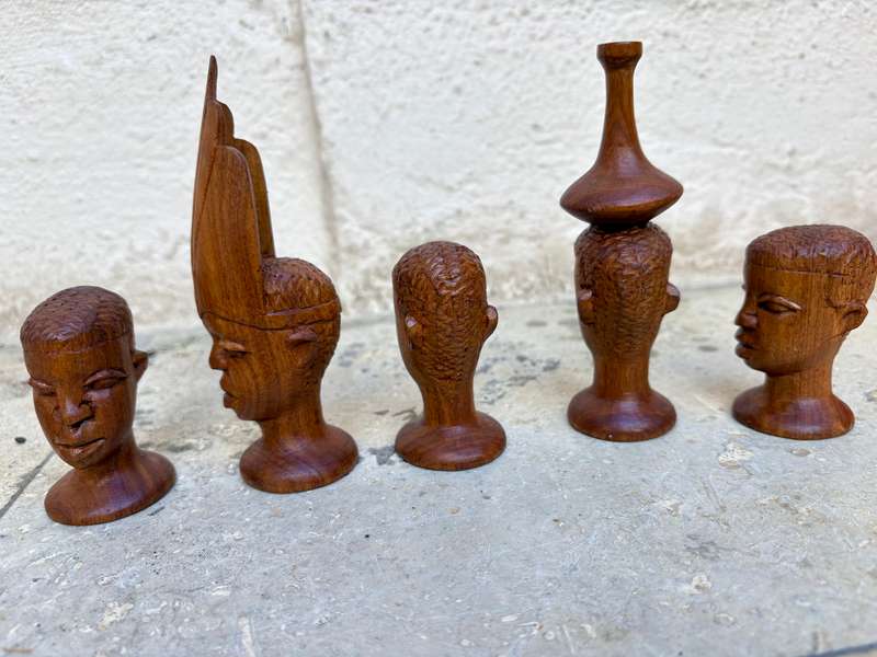 African tribe wood bust lot of 5