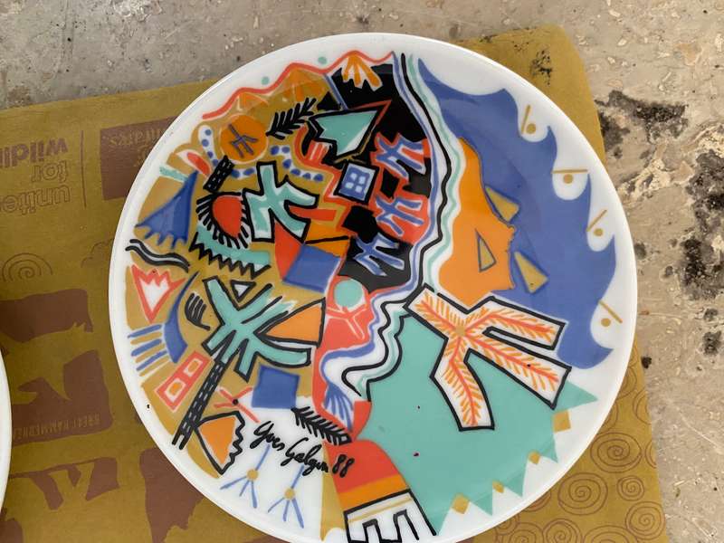 Vintage Lufthansa Yves Galgon Hutschenreuther coaster pair 1988