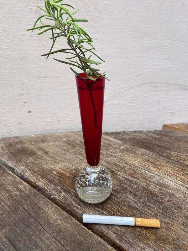 Vintage red bubble art glass bud vase