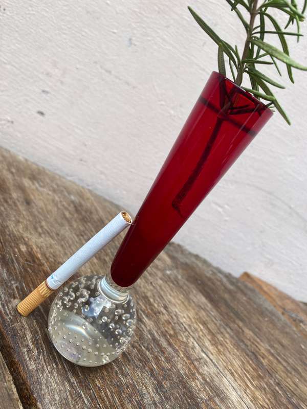 Vintage red bubble art glass bud vase