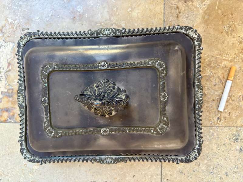 Antique silver plated entree dish covered vegetable dish Gadroon border
