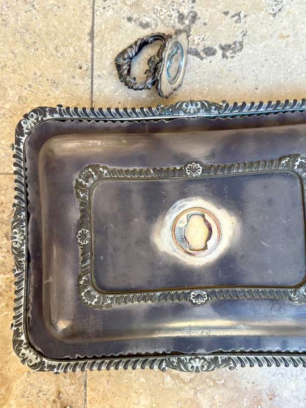 Antique silver plated entree dish covered vegetable dish Gadroon border