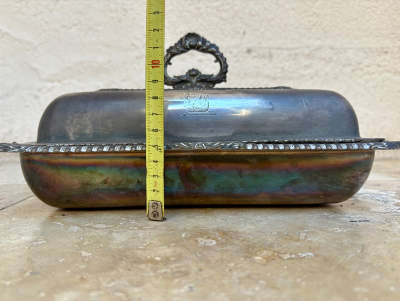 Antique silver plated entree dish covered vegetable dish Gadroon border