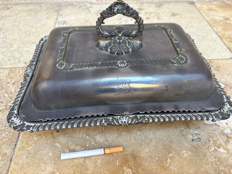 Antique silver plated entree dish covered vegetable dish Gadroon border