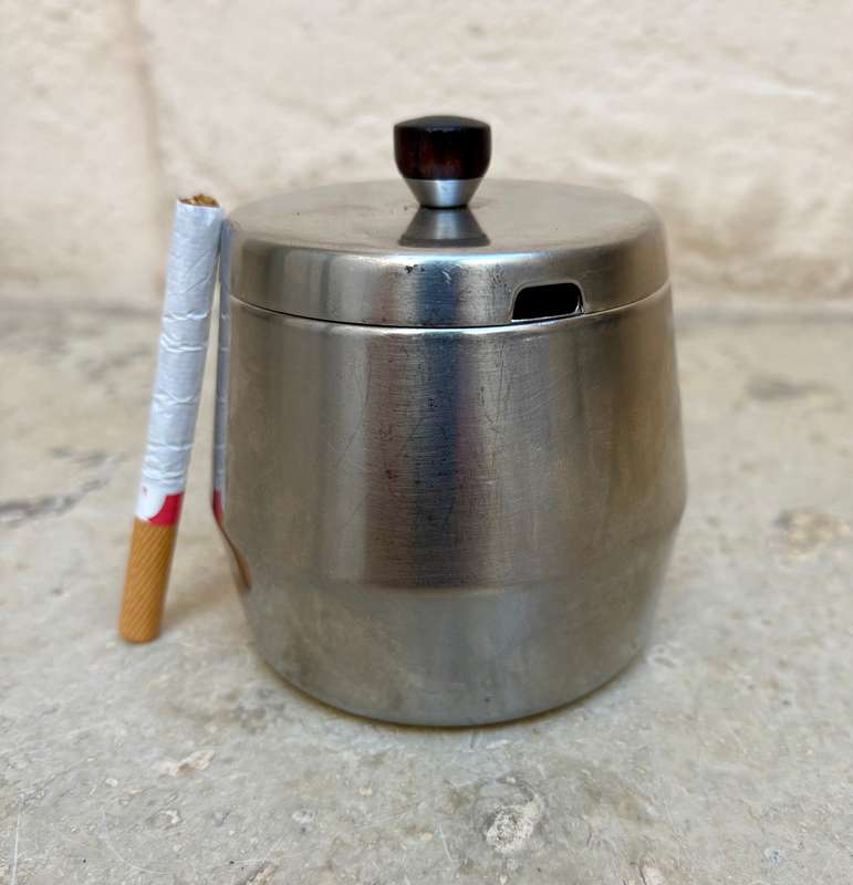 Vintage lucky wood sugar bowl with lid Japan 18/8 SS