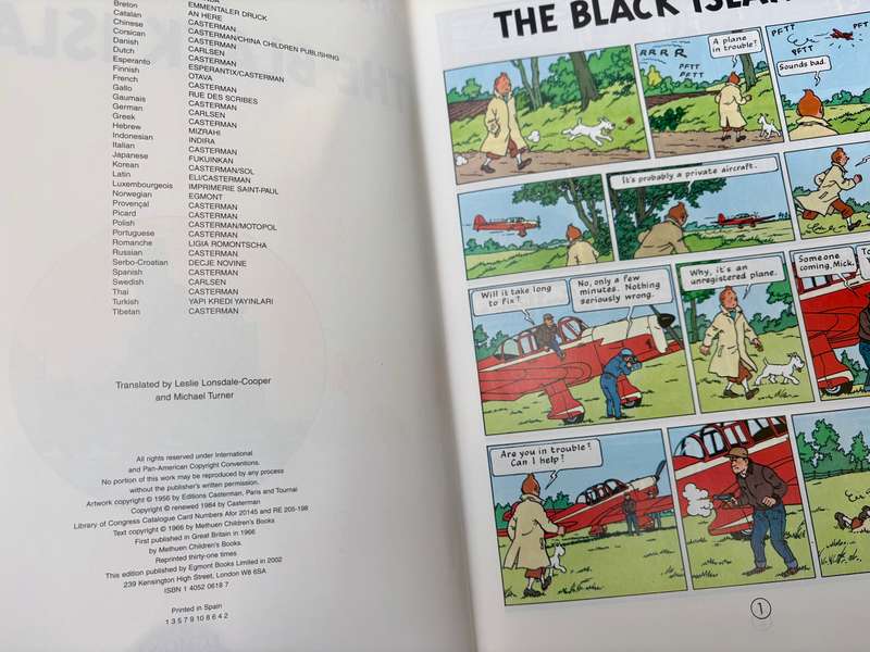 Vintage Tin tin book  , the black island , Herge , Edmont