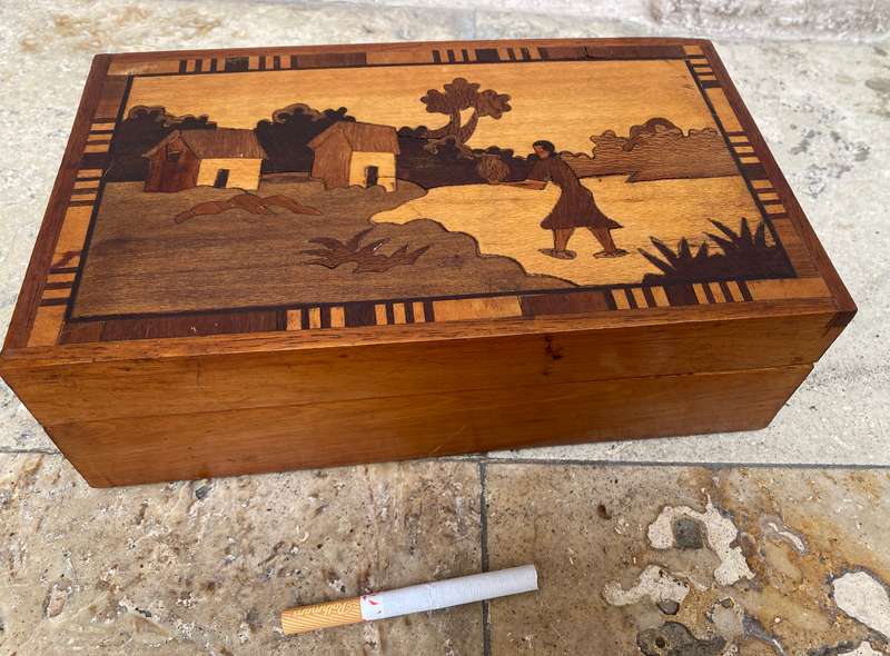 Vintage Marquetry walnut wooden box