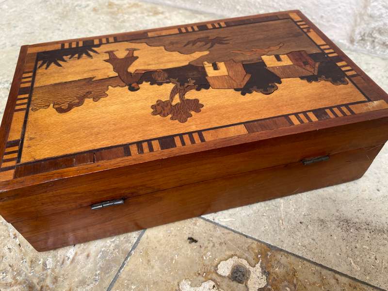 Vintage Marquetry walnut wooden box