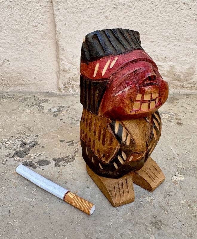 Hand crafted wooden indian totem figure flasher made in Chile , adult warning