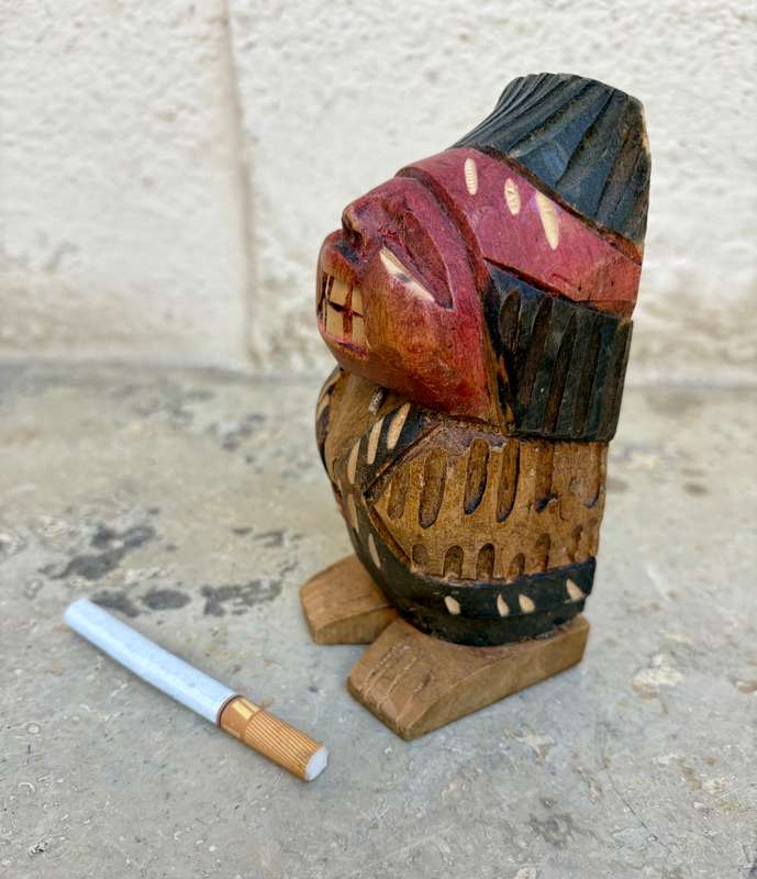 Hand crafted wooden indian totem figure flasher made in Chile , adult warning
