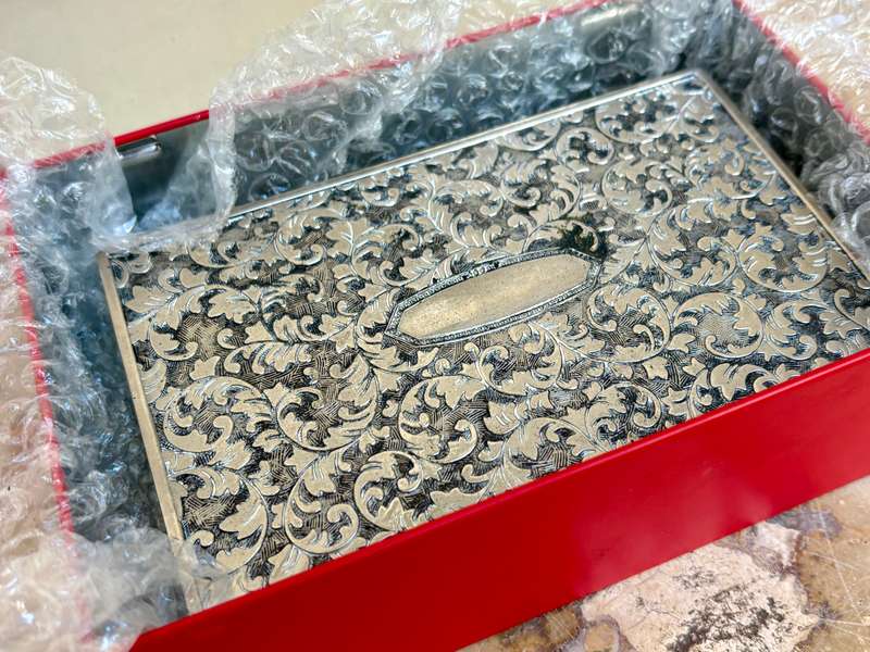 Vintage 1940 s silver plated trinket box lined embossed floral