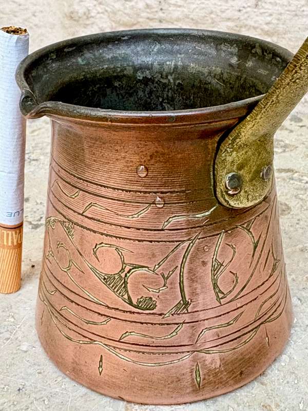 vintage copper  Arabic turkish coffee pot kettle ladle pourer briki ibrik