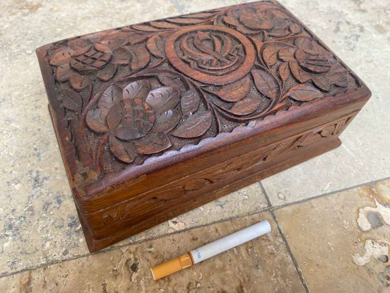 Vintage wood carved trinket box origin India