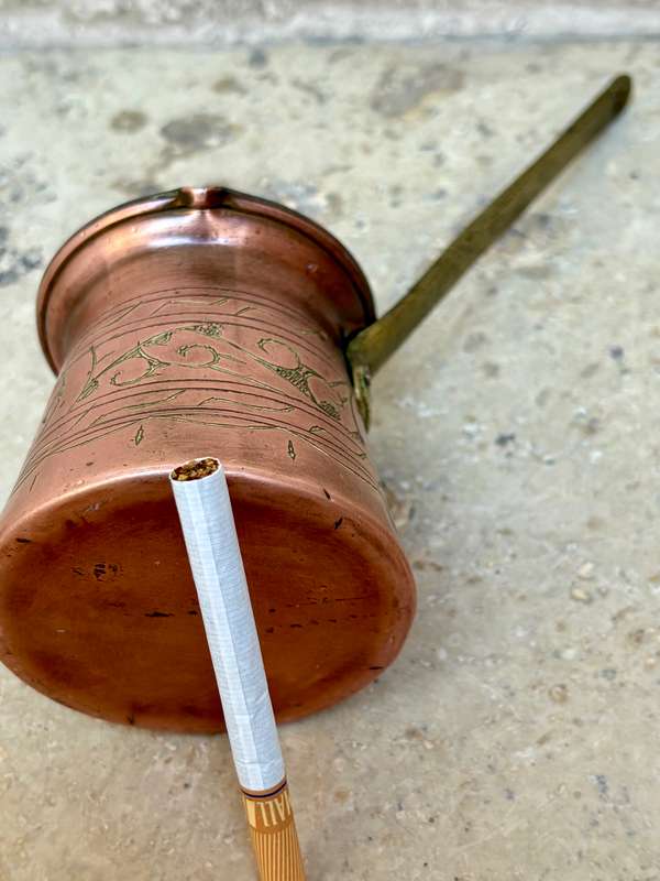 vintage copper  Arabic turkish coffee pot kettle ladle pourer briki ibrik