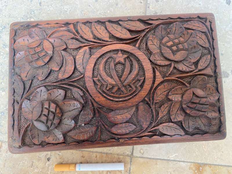 Vintage wood carved trinket box origin India