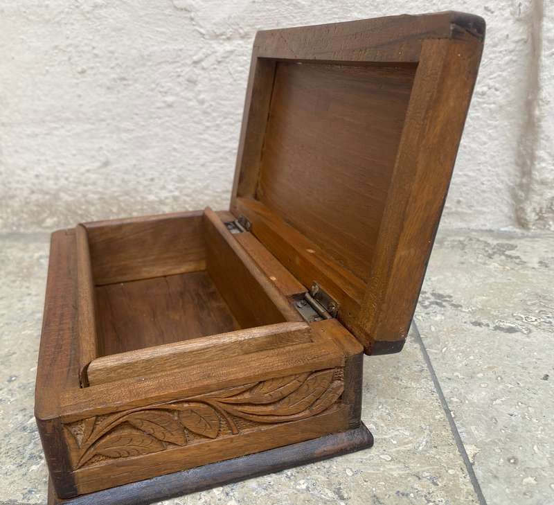 Vintage wood carved trinket box origin India