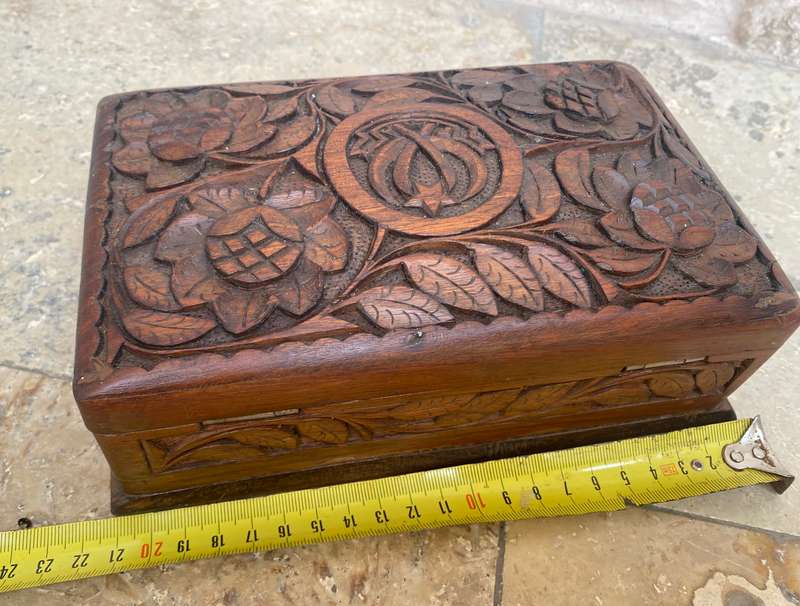 Vintage wood carved trinket box origin India