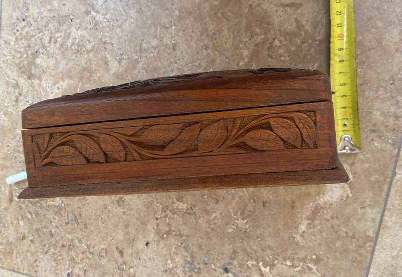Vintage wood carved trinket box origin India