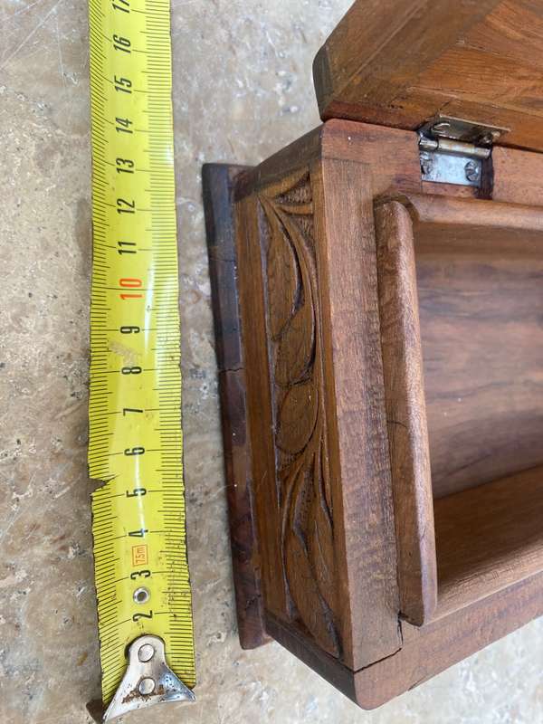 Vintage wood carved trinket box origin India