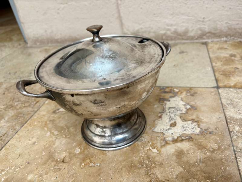 Vintage tureen pot silver plate on copper