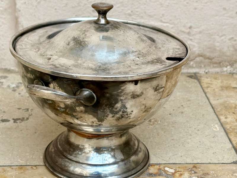 Vintage tureen pot silver plate on copper