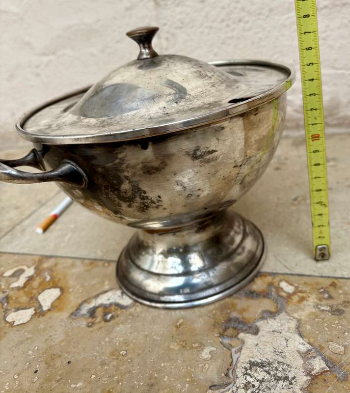 Vintage tureen pot silver plate on copper