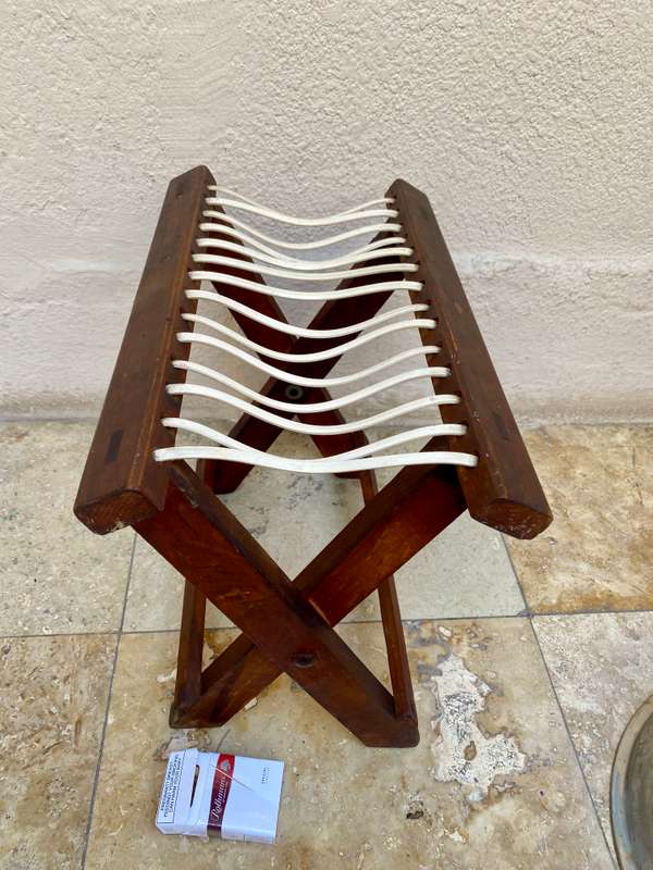 Vintage Riempie fold up stool chair