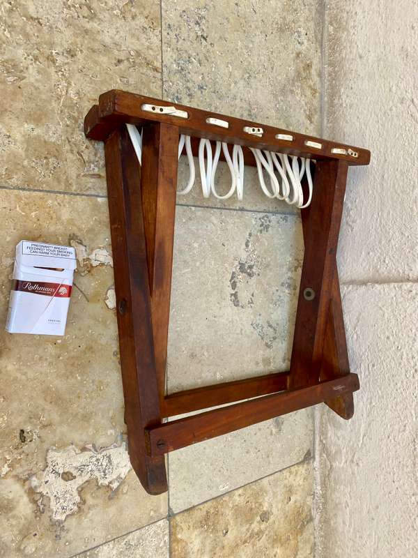Vintage Riempie fold up stool chair