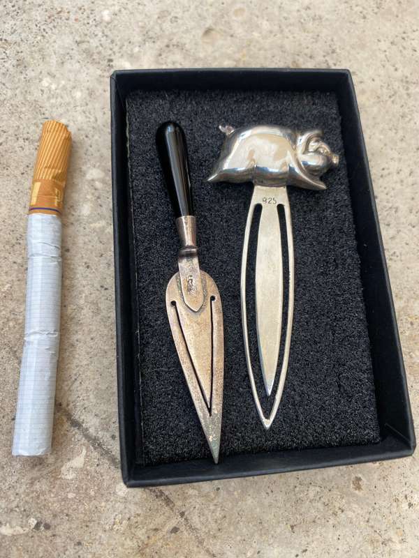 Sterling silver bookmark pair  trowel & pig 925 pair