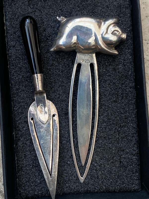 Sterling silver bookmark pair  trowel & pig 925 pair
